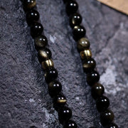 Buddha Stones 108 Mala Beads Gold Sheen Obsidian Tiger Eye Eagle's Eye Stone Wealth Bracelet Mala Bracelet BS 15