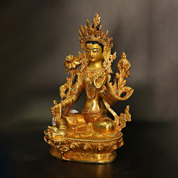 Buddha Stones Bodhisattva Tara Chenrezig Four-armed Avalokitesvara Protection Copper Gold Plated Statue Decoration Decorations BS 1
