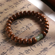 Buddha Stones Natural Abelia Biflora Wood Hetian Jade Bamboo Bead Warding Off Evil Spirits Bracelet Bracelet BS 2