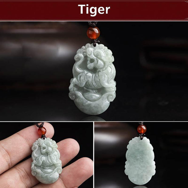 Buddha Stones Natural Jade 12 Chinese Zodiac Sucess Pendant Necklace Necklaces & Pendants BS Tiger