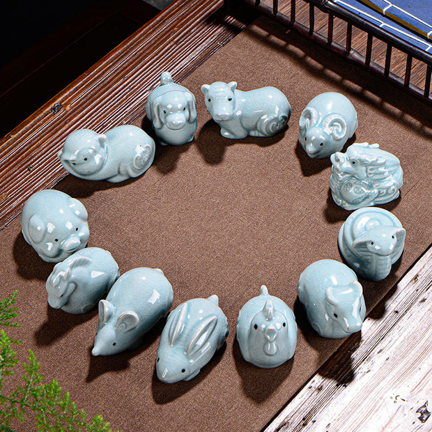 Buddha Stones Chinese Zodiac Wealth Ceramic Tea Pet Home Figurine Decoration Decorations BS main