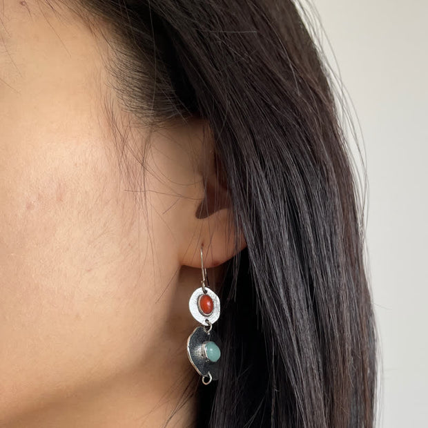 Buddha Stones Round Chalcedony Positive Dangle Drop Asymmetrical Earrings