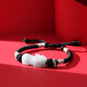Buddha Stones Handmade Natural Jade PiXiu Luck Prosperity Braided String Bracelet