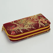 Buddha Stones Peacock Double-sided Embroidery Cash Holder Wallet Shopping Purse Bag BS Wine Red Peacock