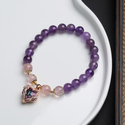 Buddha Stones Natural Amethyst Strawberry Quartz Crystal Fortune Bracelet