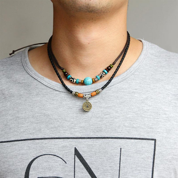 Buddha Stones Turquoise Dzi Bead Protection Necklace Necklaces & Pendants BS 3
