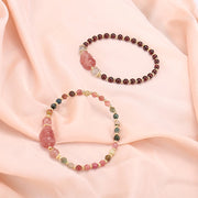 Buddha Stones Natural Tourmaline Garnet Strawberry Quartz PiXiu Moonstone Protection Bracelet