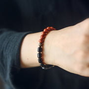 Buddha Stones Ebony Wood Red Jasper Moss Agate Crystal Copper Peace Couple Bracelet Bracelet BS 3