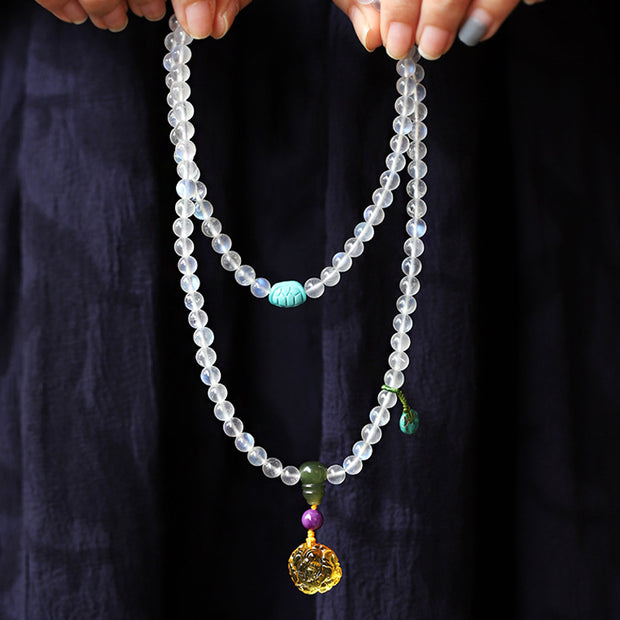 Buddha Stones 108 Mala Beads Moonstone Amber Lotus Turquoise Crystal Healing Bracelet Bracelet Mala BS 2