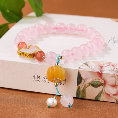 Buddha Stones Natural Pink Crystal Butterfly Pumpkin Love Bracelet Bracelet BS main