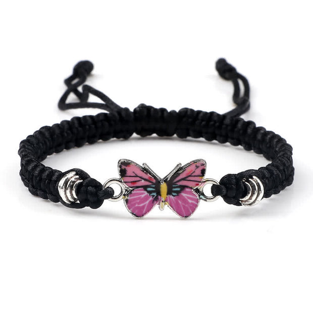 Buddha Stones Butterfly Freedom Love String Charm Bracelet Bracelet BS Black-Pink Butterfly