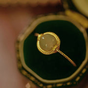 Buddha Stones 14K Gold Plated Round Jade Luck Prosperity Adjustable Ring Ring BS Jade(Prosperity♥Abundance)