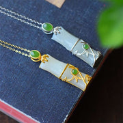 Buddha Stones White Jade Cyan Jade Bamboo Protection Necklace Pendant Necklaces & Pendants BS 11