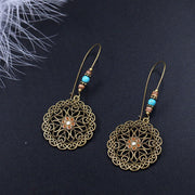 Buddha Stones Round Flower Design Luck Dangle Drop Earrings Earrings BS 2
