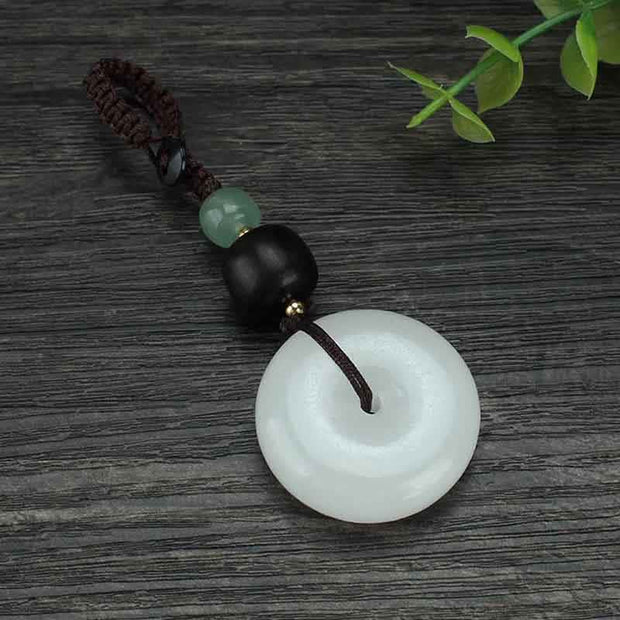 Buddha Stones White Jade Peace Buckle Protection Blessing Key Chain Key Chain BS 11