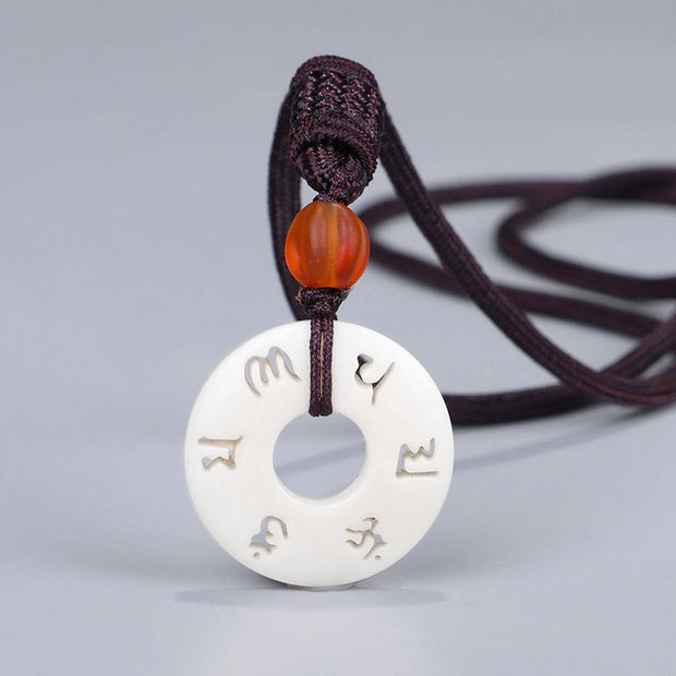 Buddha Stones Ivory Fruit Om Mani Padme Hum Engraved Protection Necklace Pendant Necklaces & Pendants BS Ivory Fruit(Protection♥Support)