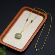 Buddha Stones Natural Hetian Jade Small Bag Pattern Prosperity String Necklace Pendant Necklaces & Pendants BS 5