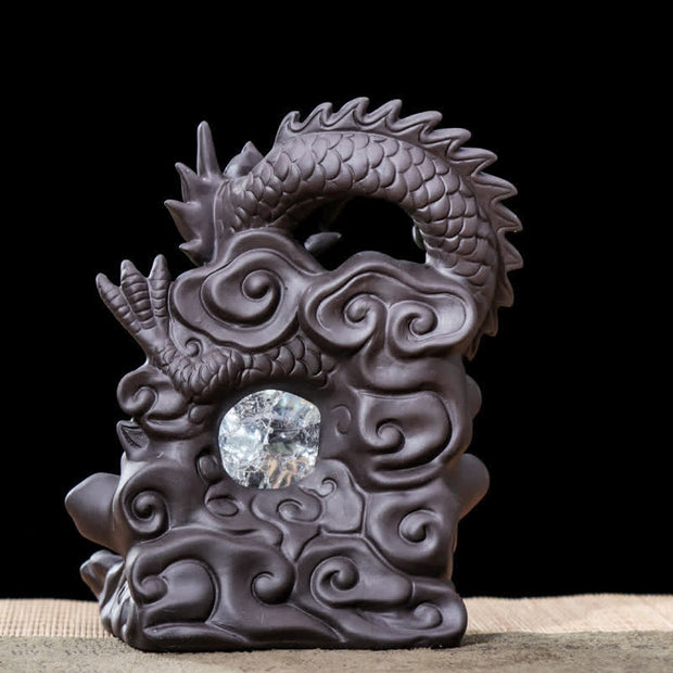 Buddha Stones LED Light Dragon Strength Ceramic Incense Burner Decoration
