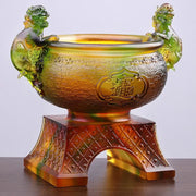 Buddha Stones Handmade Liuli Crystal PiXiu Treasure Bowl Art Piece Home Decoration