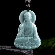 Buddha Stones Amitabha Buddha Natural Jade Lotus Amulet Compassion String Necklace Pendant Necklaces & Pendants BS Buddha Symbol(Compassion♥Serenity)