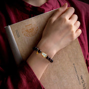 Buddha Stones Small Leaf Red Sandalwood Gourd Jade Calm Relaxation Bracelet Bracelet BS 5