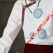Buddha Stones Tibetan White Shirt Robe Clothing Lhasa Long Dress Women Clothing