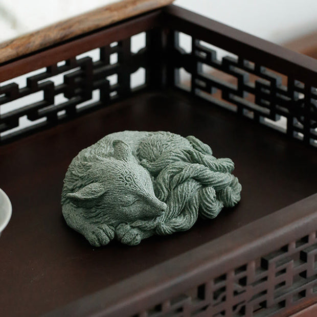 Buddha Stones Small Nine Tailed Fox Protection Home Tea Pet Figurine Decoration