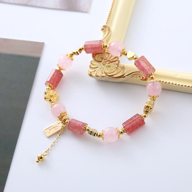 Buddha Stones Strawberry Quartz Pink Crystal Love Heart Flower Positive Bracelet Bracelet BS 2