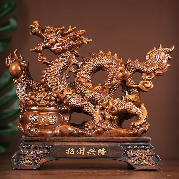 Buddha Stones Year Of The Dragon Attract Wealth And Prosperity Ingots Protection Success Home Decoration Decorations BS Lucky And Prosperous Brown Dragon 23*8*20cm