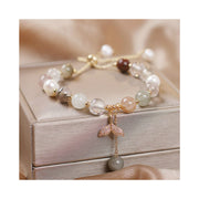 Buddha Stones Strawberry Quartz Rutilated Quartz Fishtail Charm Healing Bracelet Bracelet BS 12