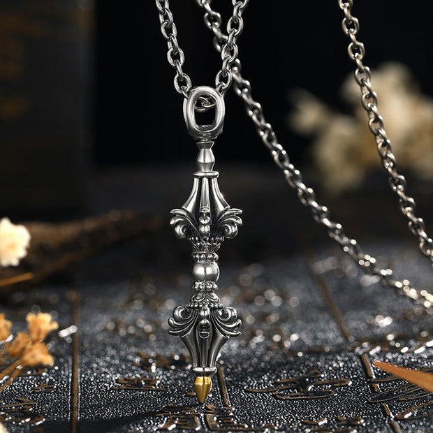 Buddha Stones 925 Sterling Silver Dorje Vajra Enlightenment Strength Necklace Chain Pendant