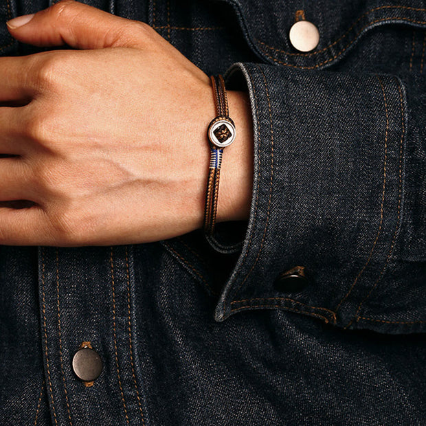 Buddha Stones  925 Sterling Silver Handmade Button Protection Weave String Bracelet Bracelet BS 10