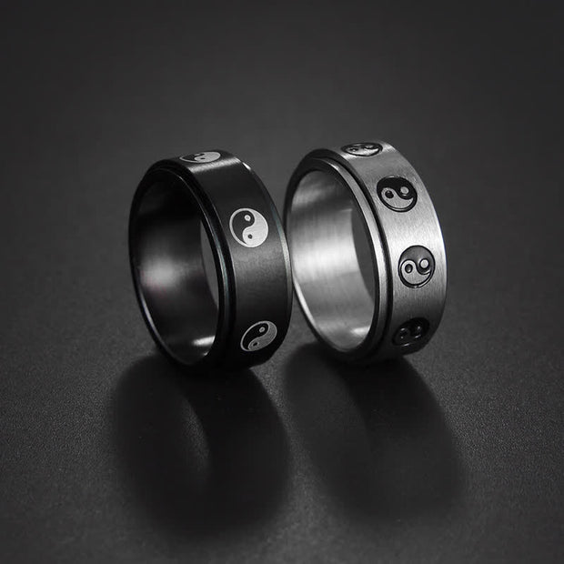 Buddha Stones Yin Yang Titanium Steel Balance Rotatable Ring Ring BS main