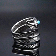 Buddha Stones Turquoise Titanium Steel Feather Wisdom Protection Ring Ring BS 3