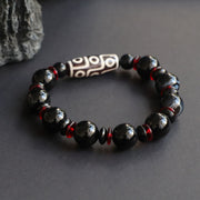 Buddha Stones Black Onyx Nine-Eye Dzi Bead Wealth Protection Bracelet Bracelet BS 7