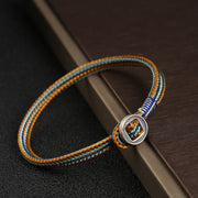 Buddha Stones  925 Sterling Silver Handmade Button Protection Weave String Bracelet Bracelet BS Multicolored 21cm