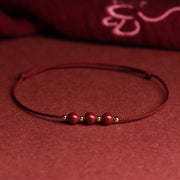 Buddha Stones Natural Lucky Cinnabar Bead Blessing String Bracelet Anklet Bracelet BS Three Cinnabar Bead Dark Red Anklet(Anklet Circumference 21-27cm)