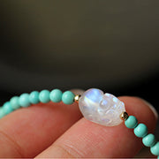 Buddha Stones Turquoise Moonstone PiXiu Protection Strength Bracelet Bracelet BS 8