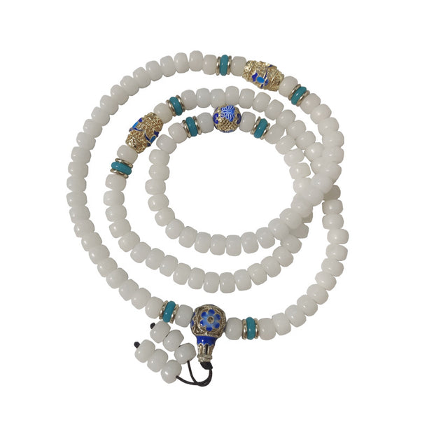 Buddha Stones Natural White Bodhi Seed Mala 108 Beads Wealth Bracelet Bracelet BS 4