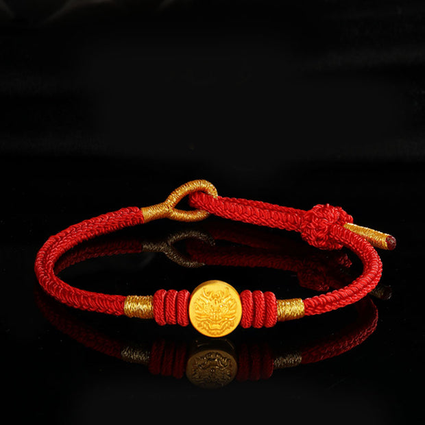 Buddha Stones Year of the Dragon 999 Gold Tai Sui Amulet Big Dipper Luck Handcrafted Bracelet Bracelet BS Red Rope 24cm