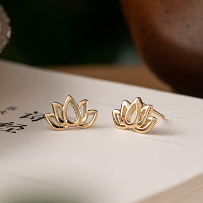 Buddha Stones 925 Sterling Silver Lotus Flower Blessing Earrings Earrings BS Silver