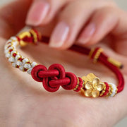 Buddha Stones Handmade True Love Knot Peach Blossom Charm Luck Rope Bracelet Bracelet BS True Love Knot&Gold Peach Blossom(Wrist Circumference 14-19cm)