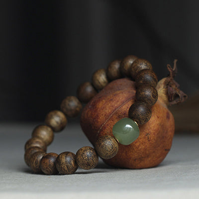 Vietnam Huang Qinan Agarwood Hetian Jade Peace Strength Bracelet Bracelet BS Agarwood (Balance ♥ Ward off evil spirits)