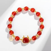 Buddha Stones Year Of The Dragon Natural Red Agate Black Onyx Luck Fu Character Bracelet Bracelet BS 3
