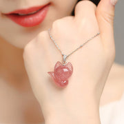 Buddha Stones 14k Gold Plated 925 Sterling Silver Strawberry Quartz Fox Healing Necklace Pendant Necklaces & Pendants BS 6