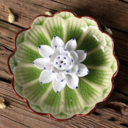 Buddha Stones Lotus Pattern Healing Ceramic Incense Burner Decoration Incense Burner BS Lotus Green