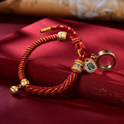 Buddha Stones Tibetan Om Mani Padme Hum Carved Zakiram Goddess of Wealth Charm Amulet Bracelet Bracelet BS Red Gold&Ghau Prayer Box(Wrist Circumference 14-16cm)