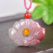 Buddha StonesPink Golden Silk Jade Lotus Flower Wealth Necklace Pendant Necklaces & Pendants BS 3