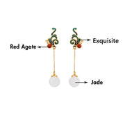 Buddha Stones Vintage White Jade Red Agate Bead Blessing Drop Dangle Earrings Earrings BS 9