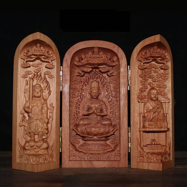 Buddha Stones Avalokitesvara Kwan Yin Buddha Cherry Wood Compassion Home Decoration Altar Prayer Altar BS Tathagata